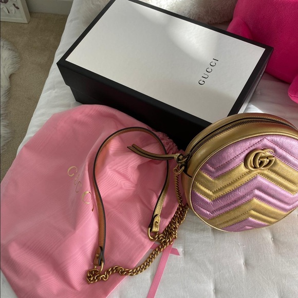 Gucci GG marmont round shoulder bag - gold & pink - Picture 5 of 5